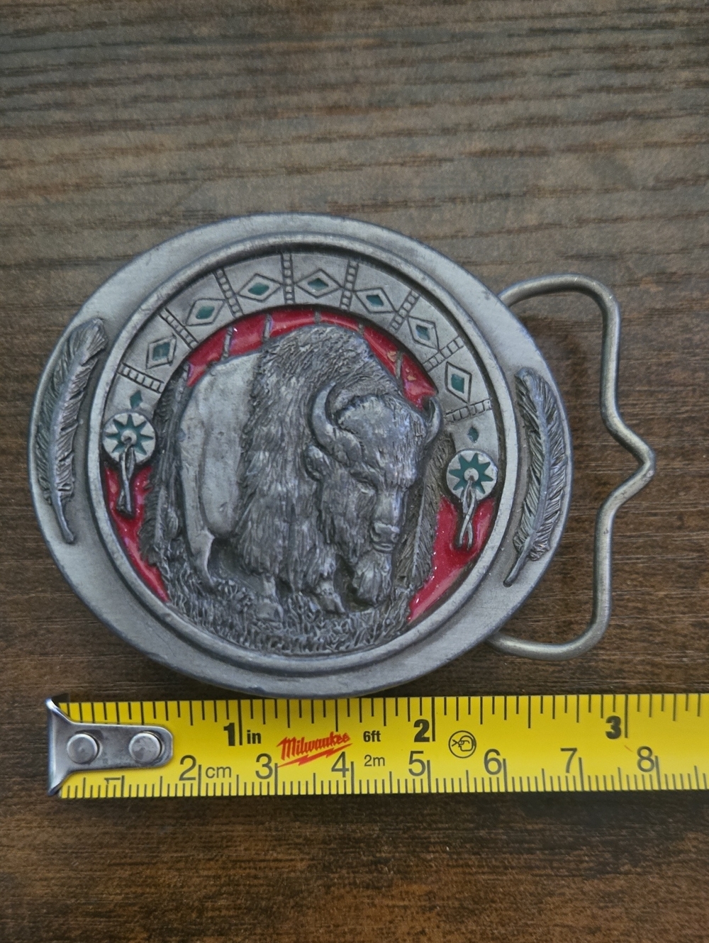 Buffalo Belt Buckle with Red Accents